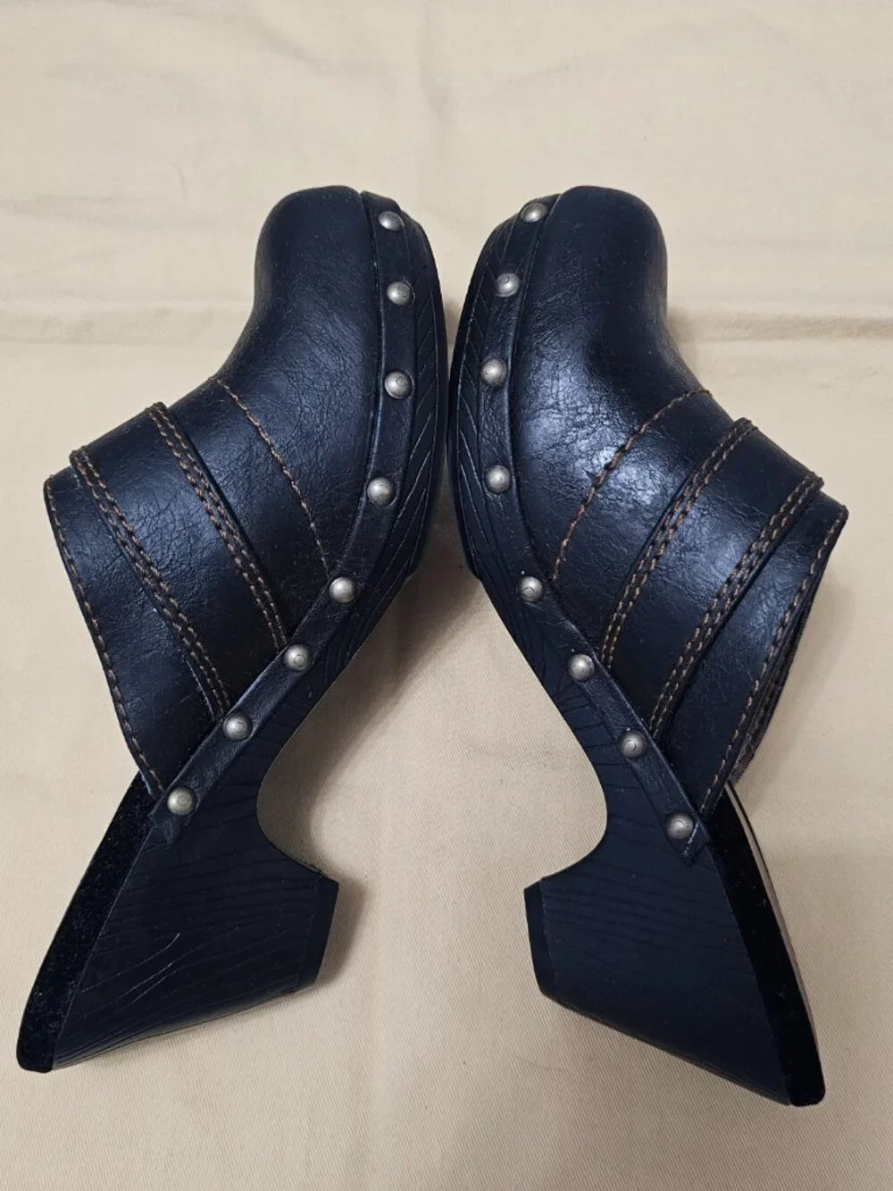 Curfew Black Studded Buckle Clogs Y2K Boho Mule Heels Women's – Size 6 - Picture 6 of 8